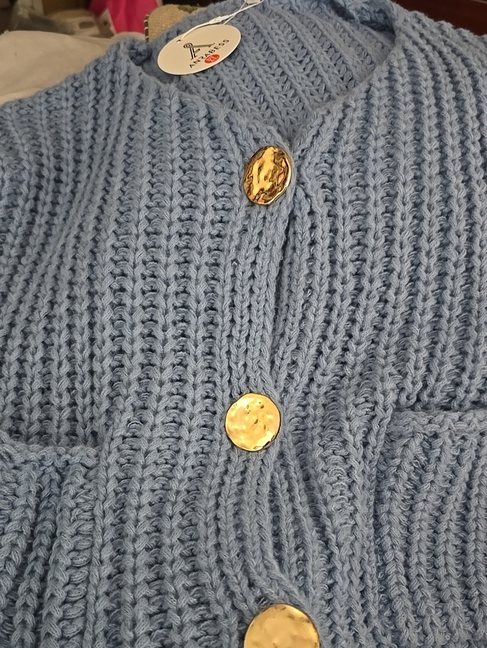 Light Blue Chunky Knit Button Cardigan